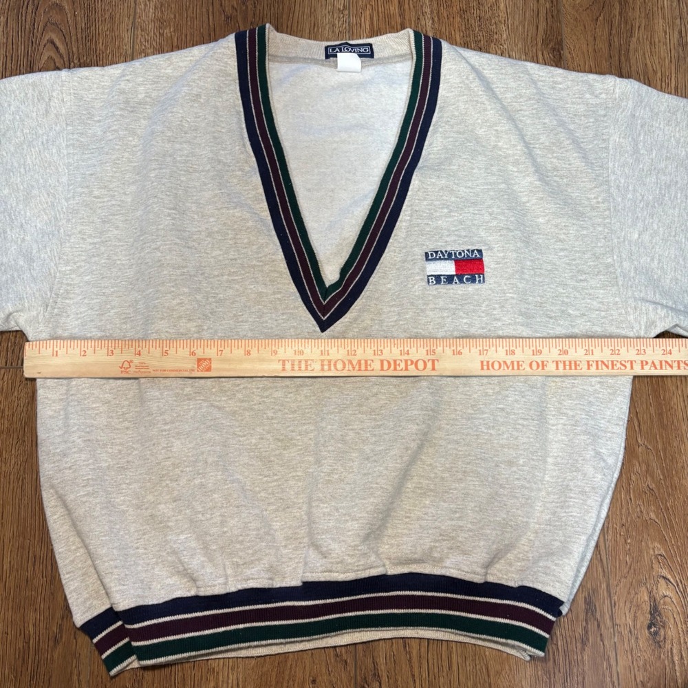 VTG‎ 90s Daytona Beach V-Neck Sweatshirt Mens L USA Made Retro LA Loving Gray - Picture 7 of 8